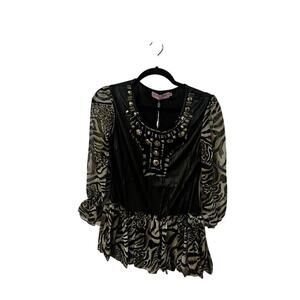 NWT Pretty Angel zebra & black top w sheer sleeves dressy beaded size M